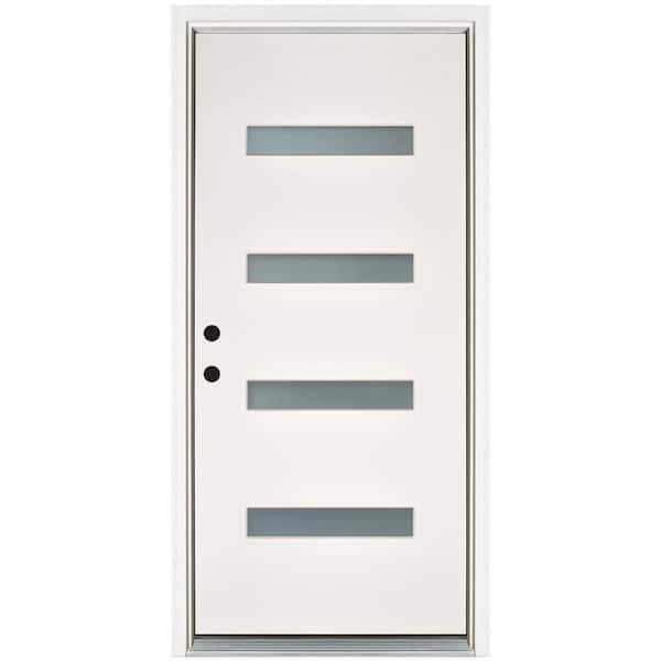 MP Doors 36 in. x 80 in. Smooth White Right-Hand Inswing 4-Lite Frosted Fiberglass Prehung Front Door