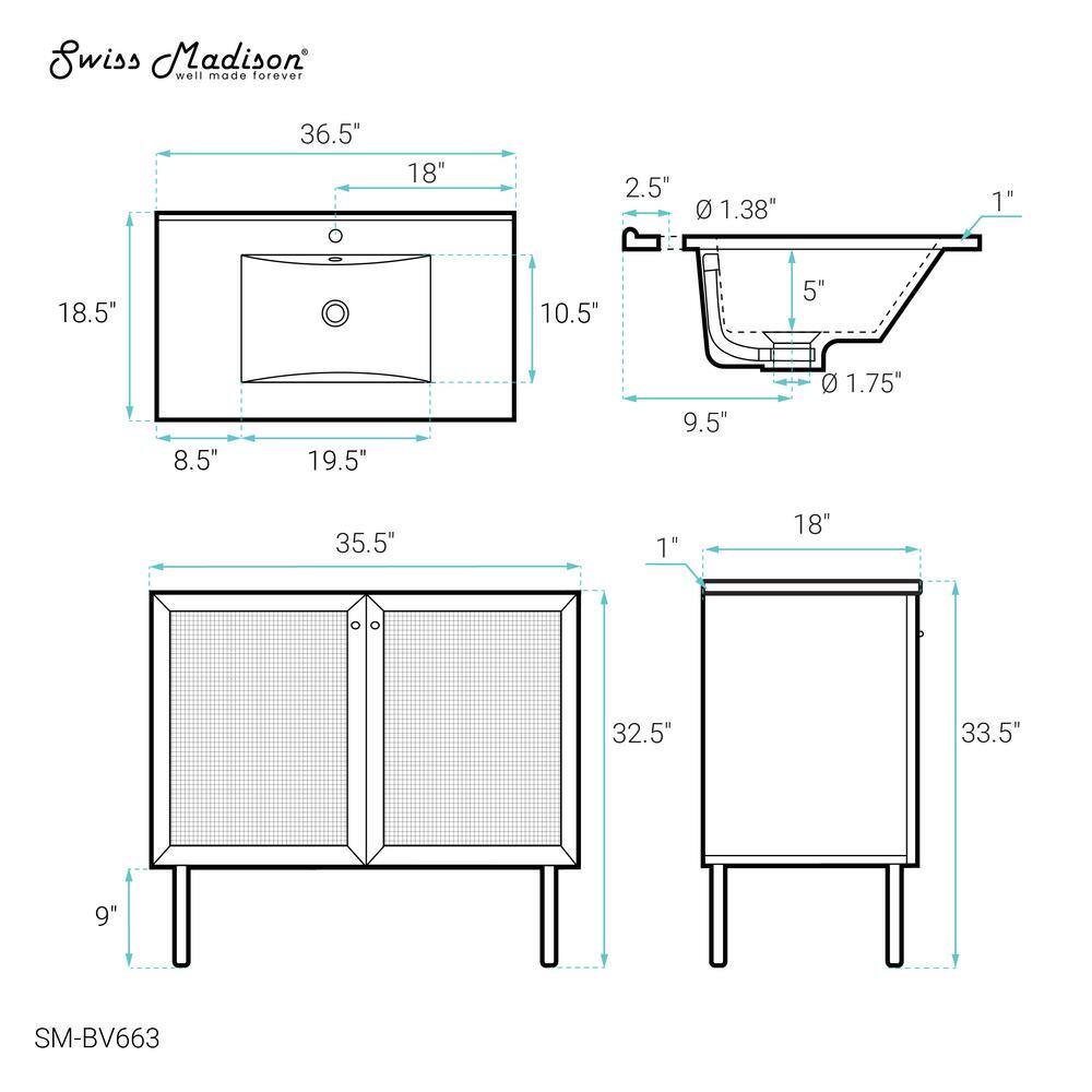 Classe 36" Oak Freestanding Bathroom Vanity with Mesh Doors