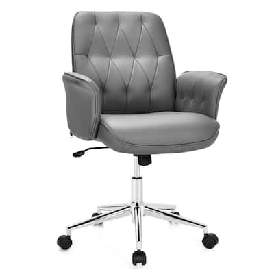 Gray Modern Home Office Leisure Chair PU Leather Adjustable Swivel with Armrest