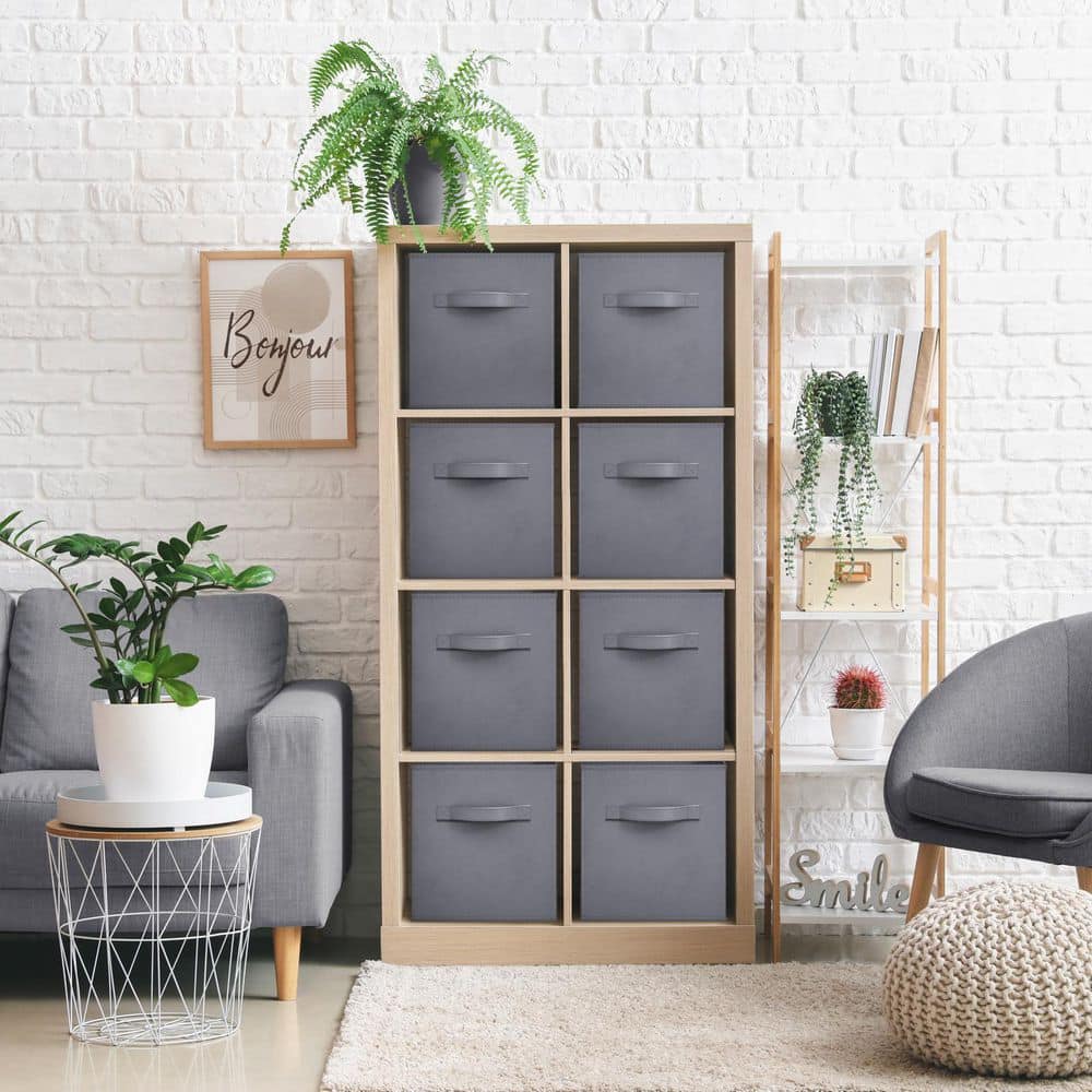 Storage Cubes with Handles, Gray 13 in. x 13 in. H Fabric Decorative Basket