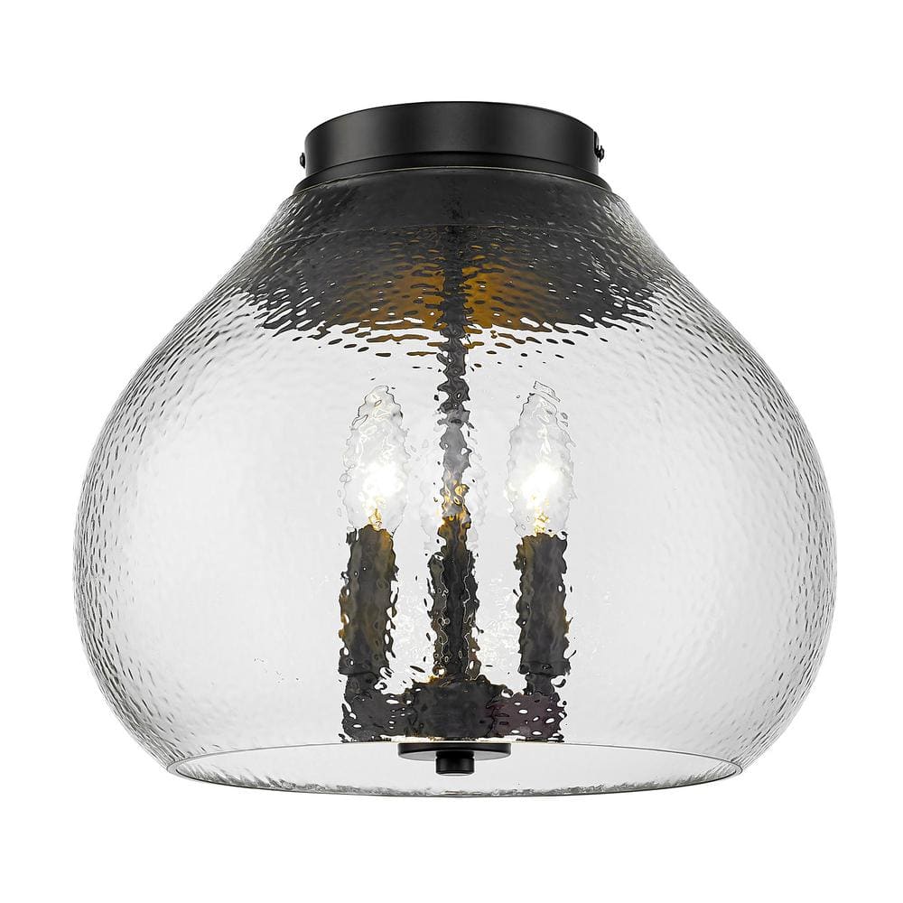 Ariella 13.75 in. 3-Light Matte Black and Hammered Clear Glass Semi-Flush Mount price history on PriceWatchPro