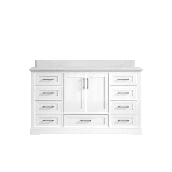 Willow Collections Boston 60 in. W x 22 in. D x 36 in. H Single Sink Bath Vanity in White with 1.5" Empira Quartz Top