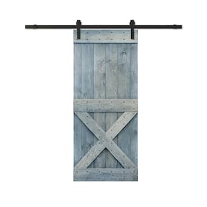 38 in. x 84 in. Mini Denim Blue Stained DIY Wood Interior Sliding Barn Door with Hardware Kit