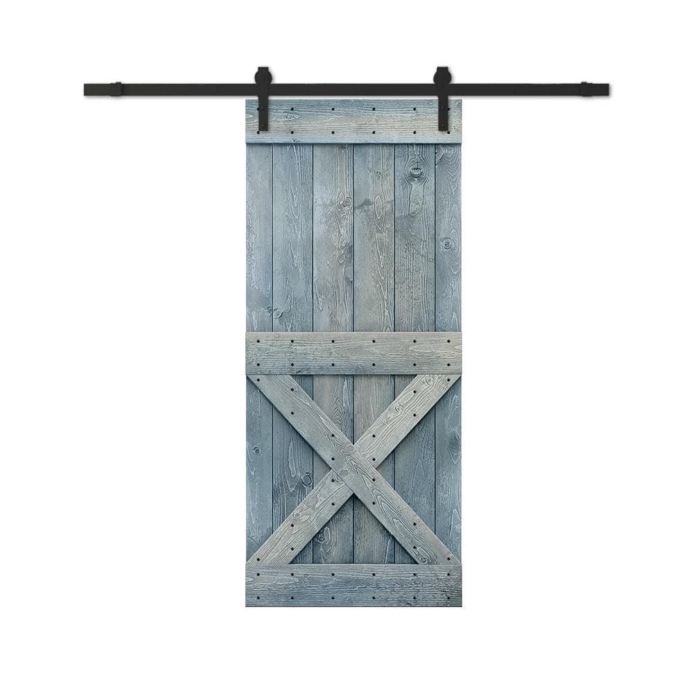 44 in. x 84 in. Mini Denim Blue Stained DIY Wood Interior Sliding Barn Door with Hardware Kit price history on PriceWatchPro