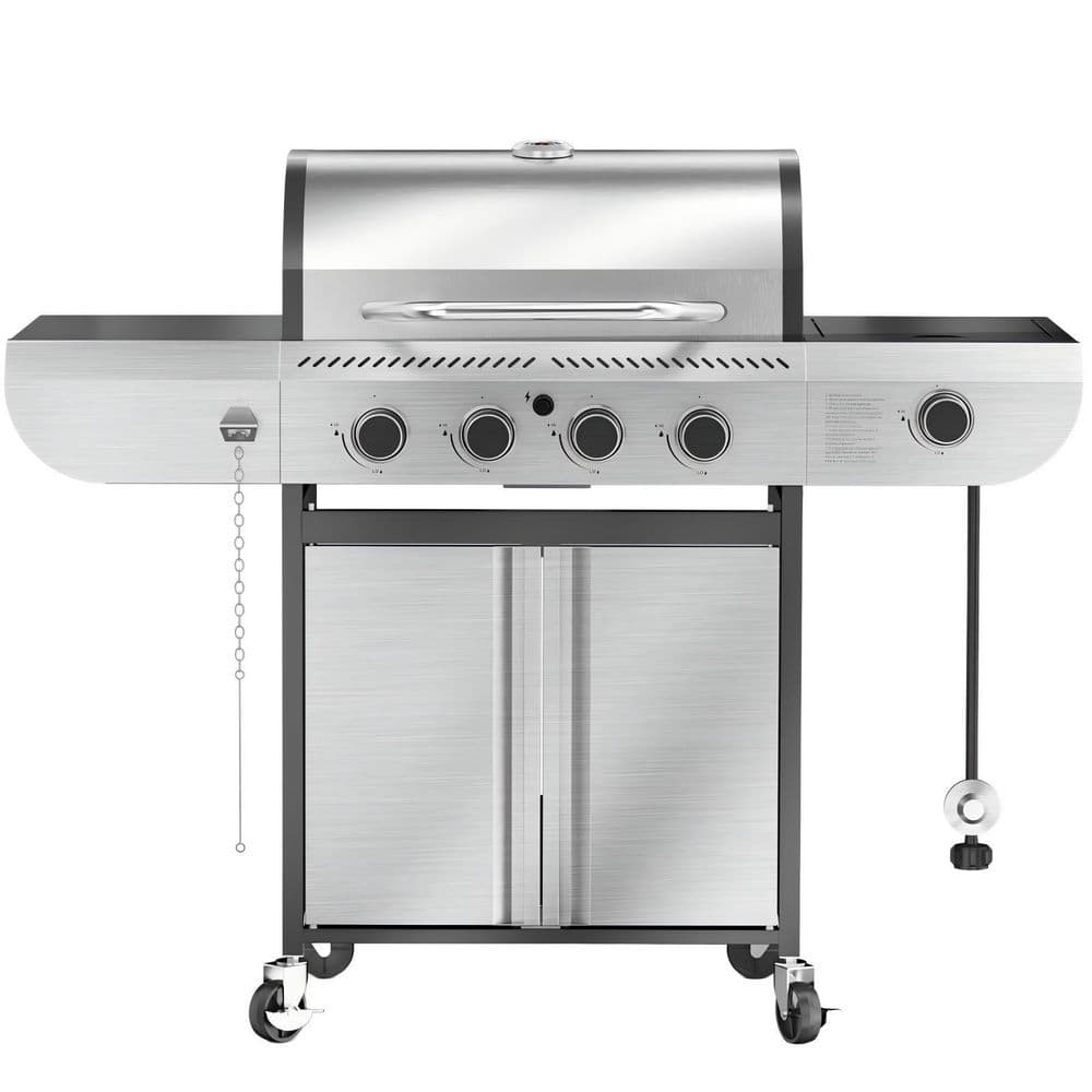 4-Burner Propane Gas Grill with Side Burner Portable Stainless Steel BBQ Outdoor Stovetop, 42,000 BTU
