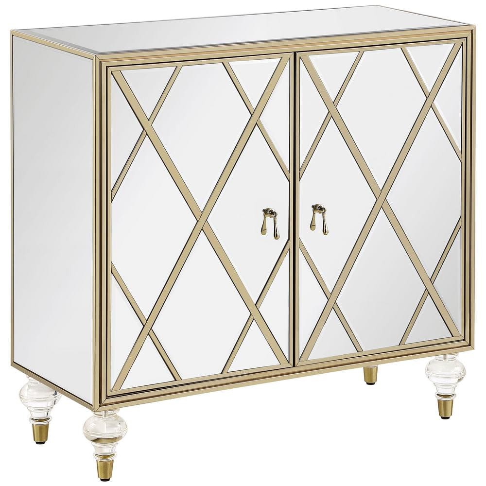 Astilbe 36" Gold and Silver Mirrored Accent Cabinet