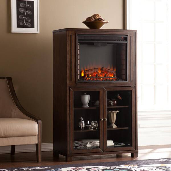 Southern Enterprises Albany 32.5 in. W Storage Tower Electric Fireplace in Grayed Espresso