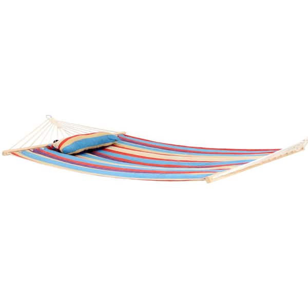 Sunnydaze 9-1/2 ft. Quilted Fabric Hammock with Spreader Bar and Detachable Pillow in Wildberry
