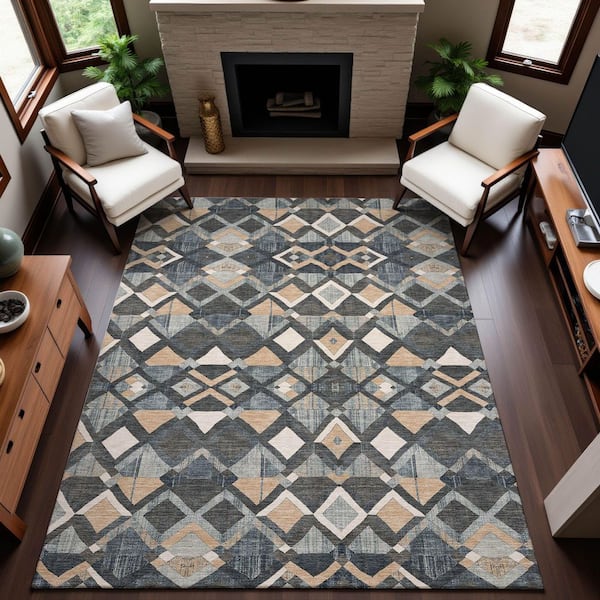 Mayfield Premium Machine Washable Abstract AMF1308 Graphite 3 ft. x 4 ft. Area Rug