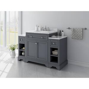 Mornington 54 in. W x 21 in. D Single Bath Vanity in Grey with Marble Vanity Top in White with White Sink