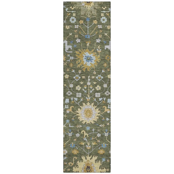 Chantille Machine Washable Indoor/Outdoor Abstract ACN2609 Olive 2 ft. x 7 ft. Runner Rug