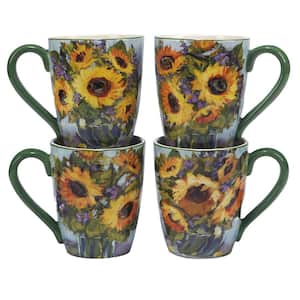 Sunflower Bouquet 20 oz. Assorted Colors Earthenware Mug Set Of 4