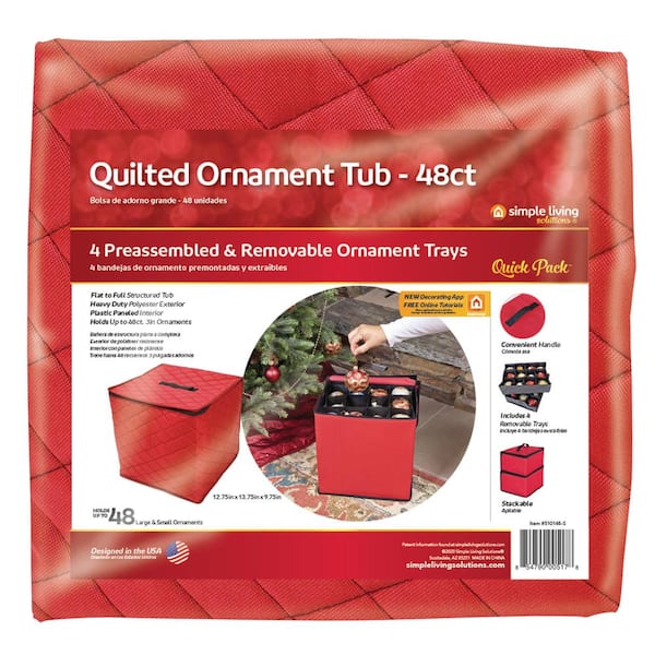 Quilted Christmas Ornament Storage Tub 48ct, Size: 13.75, Red