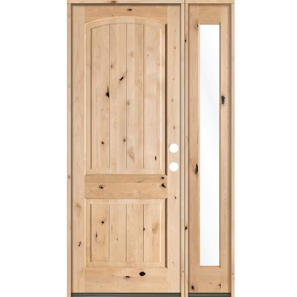 Krosswood Doors 50 in. x 96 in. Rustic Knotty Alder Arch Top VG Unfinished Left-Hand Inswing Prehung Front Door/Right Full Sidelite