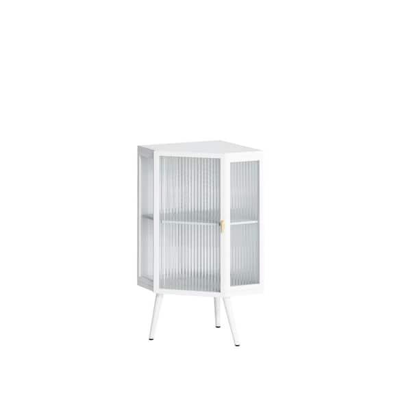 22.25 in. W x 31.5 in. H Triangular White Iron and Tempered Glass Surface Mount Medicine Cabinet without Mirror