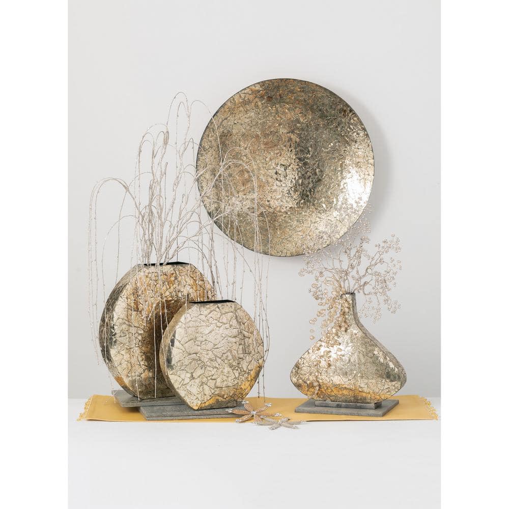 Set of 2 Gold Mosaic Metal Decorative Vases