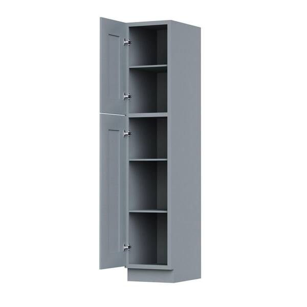18in. W x 24in. D x 84in. H Plywood Ready to Assemble Floor Base Kitchen Cabinet in Gray with Doors and Shelves