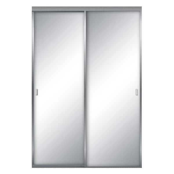 Contractors Wardrobe 96 in. x 81 in. Aurora Brushed Nickel Aluminum Frame Mirrored Interior Sliding Closet Door