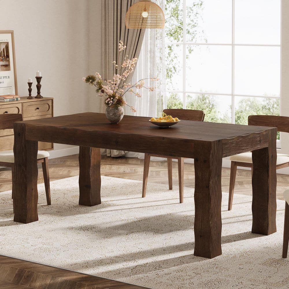 BYBLIGHT Roesler Dark Brown Solid Wood 63 in. 4 Legs Dining Table Seats ...