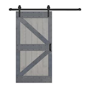 K Series 42 in. x 84 in. French Gray/Dark Gray Finished Solid Wood Sliding Barn Door with Hardware Kit - Assembly Needed
