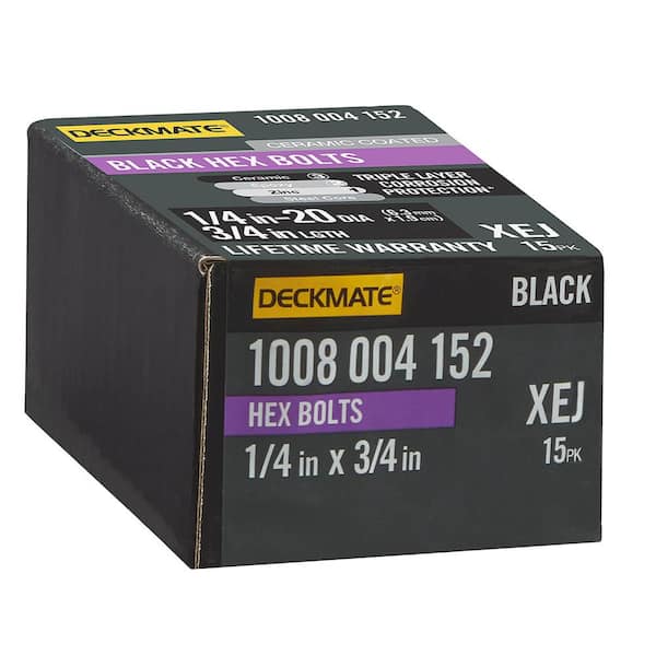 DECKMATE 1/4 in. -20 x 3/4 in. Black Hex Bolt (15-Pack)