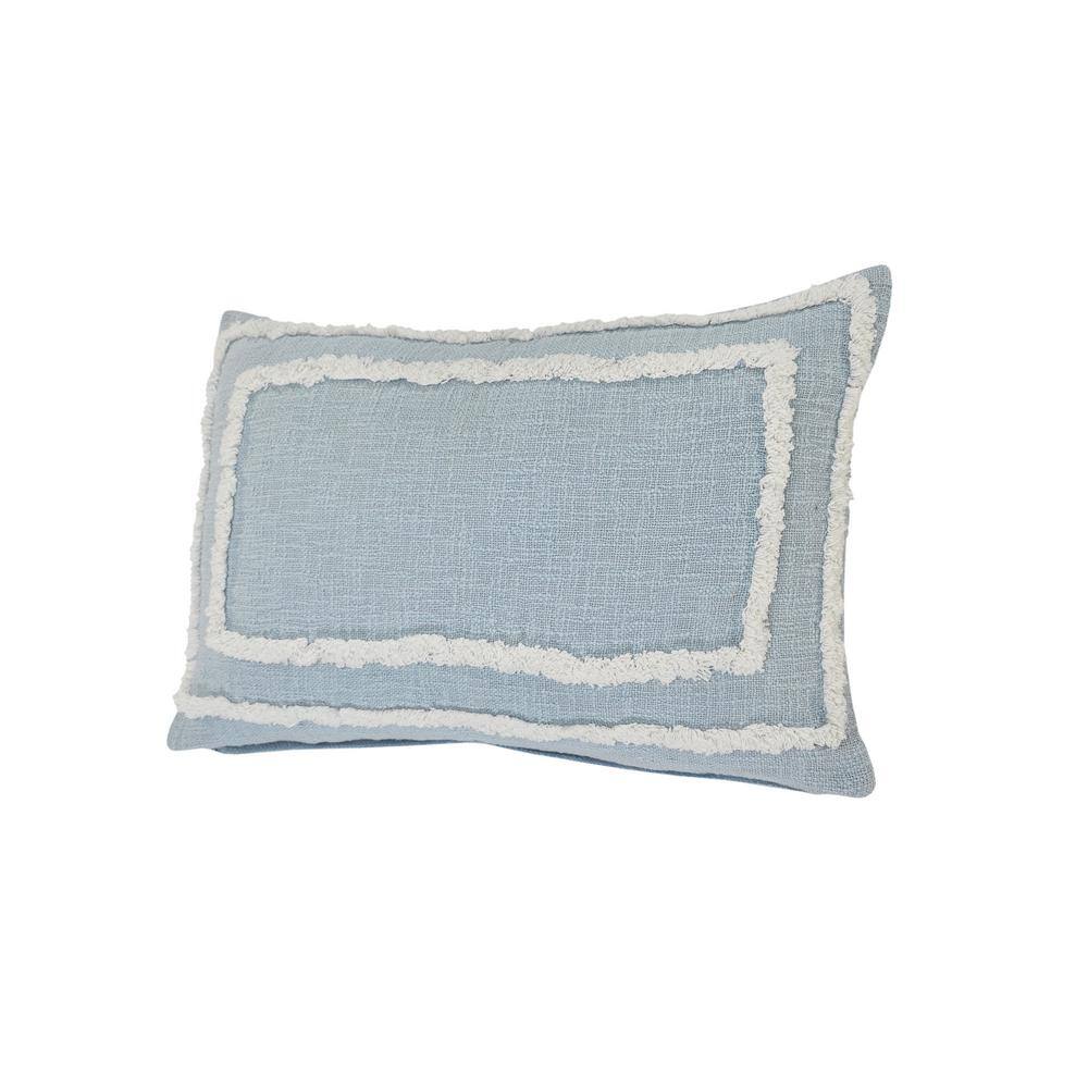 Modern Sky Blue and White Tufted Rectangular Throw Pillow, 16" x 24"