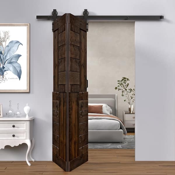 ISLIFE S Style 48 in. x 84 in. (24 in. x 84 in. 2-Panels) Kona Coffee Solid Wood Bi-Fold Door with Hardware Kit Assembly Needed
