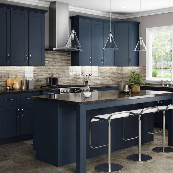 Contractor Express Cabinets Arlington Vessel Blue Plywood Shaker Assembled Blind Corner Kitchen Cabinet Sft CLS Left 36 in W x 24 in D x 34.5 in H