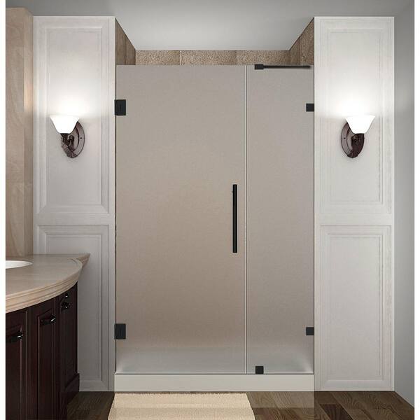 Aston Nautis 61.25 - 62.25 in. x 72 in. Frameless Hinged Shower Door with Frosted Glass in Matte Black
