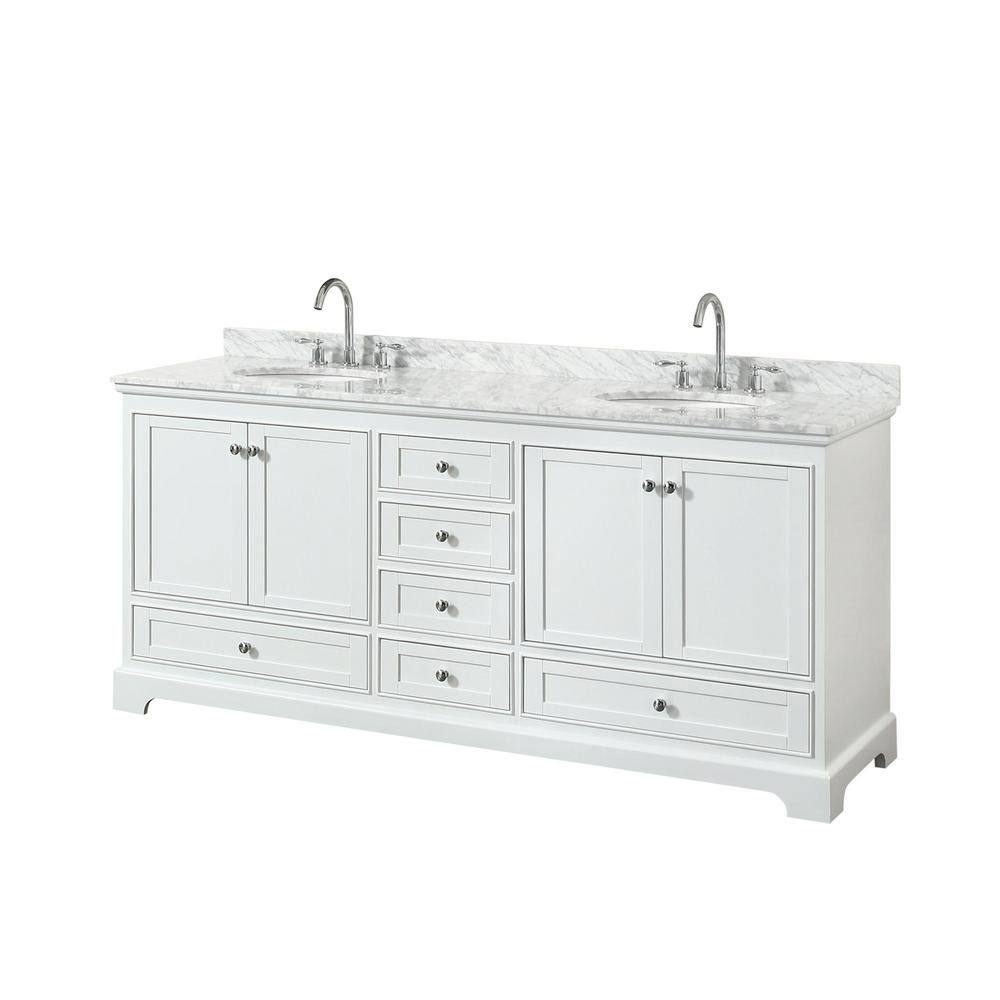 Deborah 80'' White Double Vanity with Carrara Marble Top and Chrome Hardware