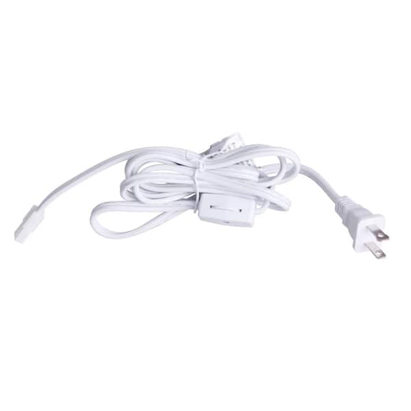 72 in. White Power Cord and Plug for Under Cabinet Puck Lights, Designed for Easy Power Connection, 1-Pack
