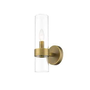 Datus 6.5 in. 1-Light Rubbed Brass Wall Sconce-Light with Glass Shade
