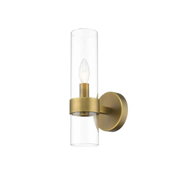Datus 6.5 in. 1-Light Rubbed Brass Wall Sconce-Light with Glass Shade