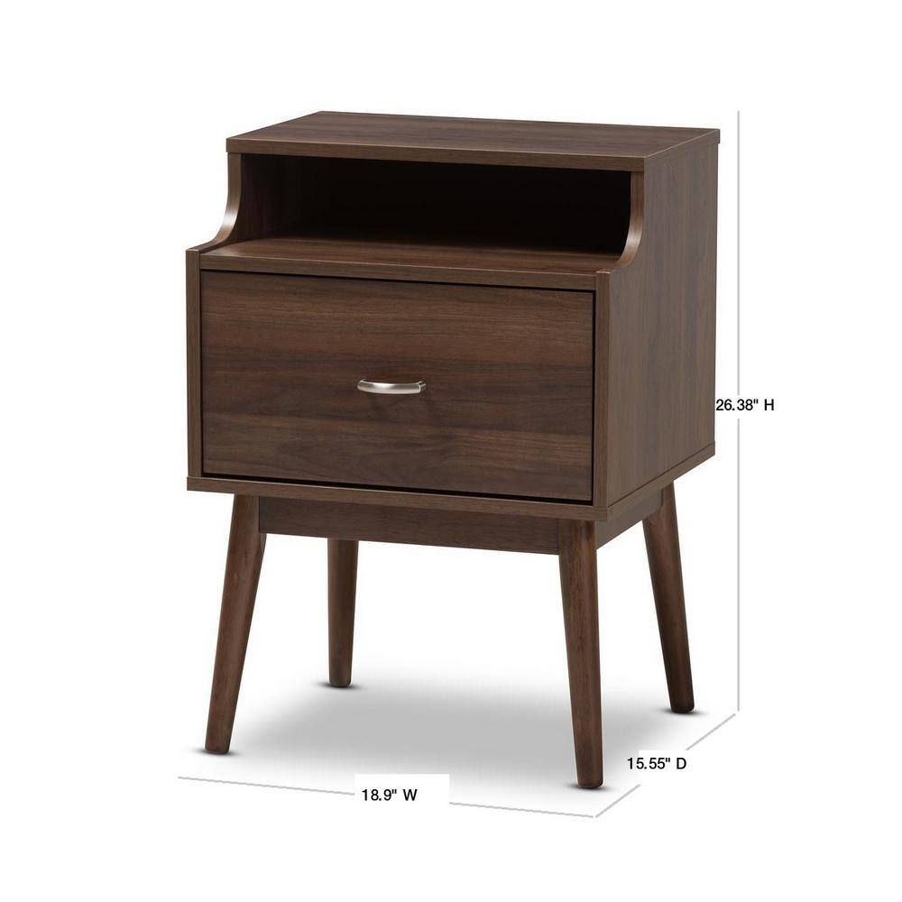 Disa Mid-Century Walnut Brown 1-Drawer Nightstand
