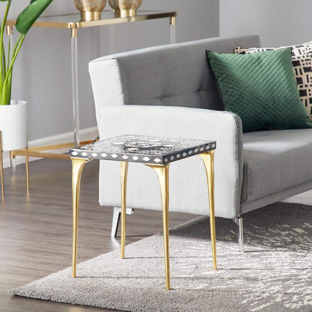 Elegant 20'' Gold and Black Wood-Metal Eclectic Accent Table