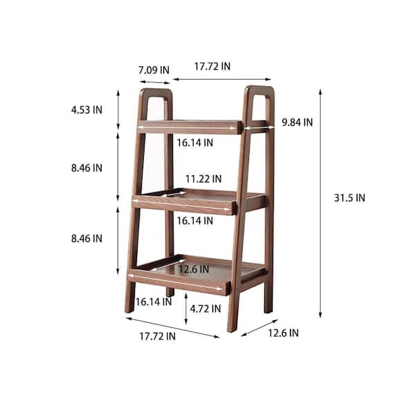 Efrain 31.5 in. Tall Walnut Wood 3-Shelf Ladder Bookcases Accent Bookshelf, Shoe Rack, Shelves, Storage