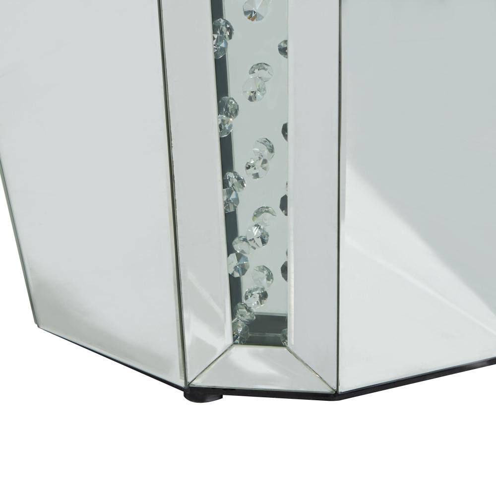 Silver Mirrored Geometric Wood and Glass Accent Table