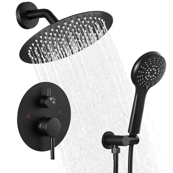 Single Handle 3-Spray 10 in. Round Shower Faucet 2.5 GPM with Pressure Balance in. Matte Black