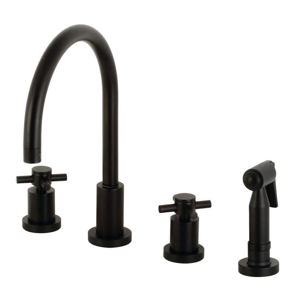 Concord 2-Handle Deck Mount Widespread Kitchen Faucets with Brass Sprayer in Matte Black -  Kingston Brass, HKS8720DXBS