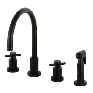 Concord 2-Handle Deck Mount Widespread Kitchen Faucets with Brass Sprayer in Matte Black