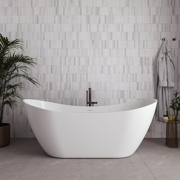 71 in. x 32 in. Acrylic Freestanding Soaking Bathtub in Glossy White with Matte Oil Rubbed Bronze Drain