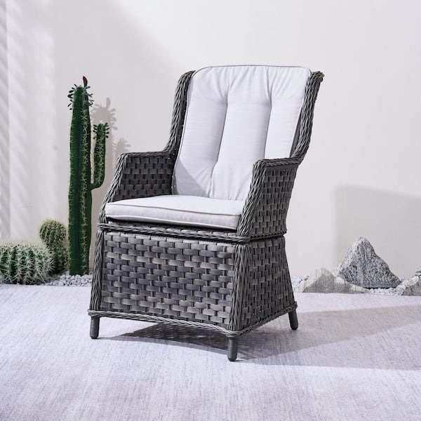 Ailbhe Gray Aluminum Wicker Outdoor Dining Chair With Gray Cushions (2-Pack)