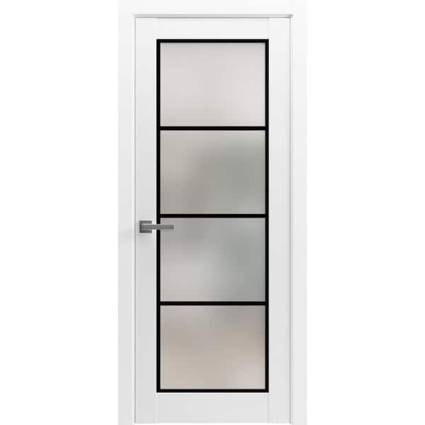 36 in. x 96 in. Right-Hand/Inswing Solid Frosted Glass White Wood Single Prehung Interior Door with Hardware