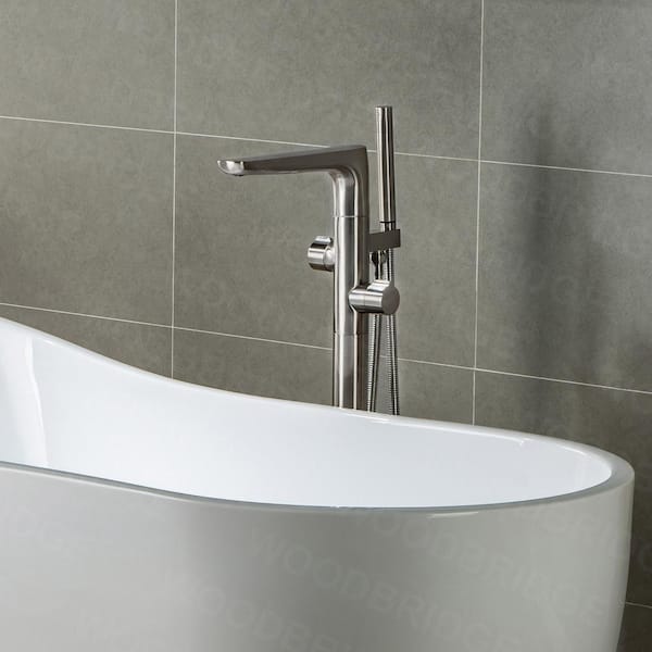 Contemporary Single-Handle Freestanding Floor Mount Claw Foot Tub Faucet with Hand Shower in Brushed Nickel