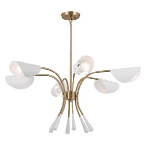 Arcus 39.25 in. 6-Light Champagne Bronze and White Modern Shaded Chandelier for Dining Room