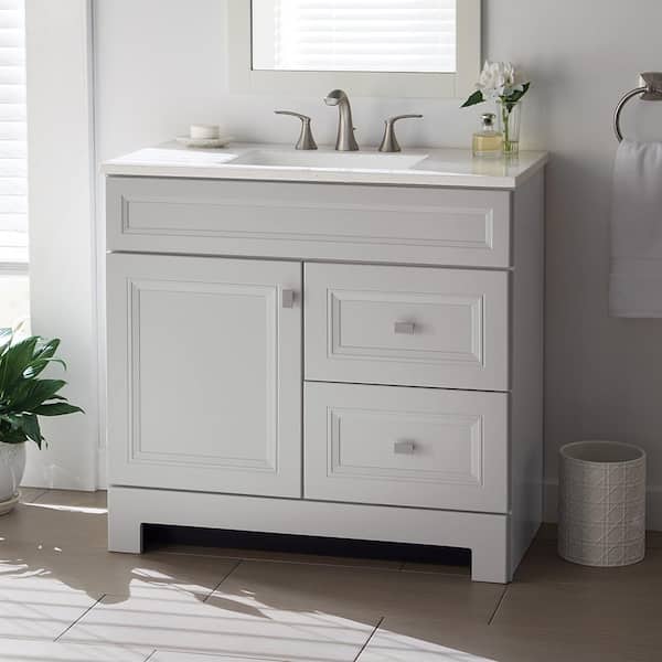 Home Decorators Collection Sedgewood 36.5 in. W x 18.75 in. D x 34.375 in. H Single Sink Bath Vanity in Dove Gray with Arctic Solid Surface Top