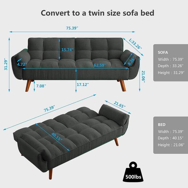 Convertible Sofa Couch Sleeper, Sofa Bed 3 Seater Click Clack Sofabed with  Armrests, Linen Fabric Settee Couch for Living Room, Bedroom, Guest Room,E