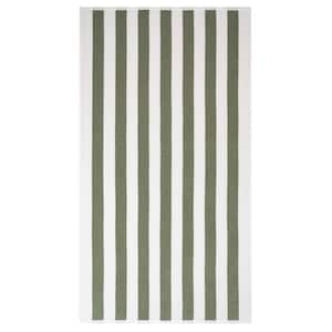 Beach Towels, Cabana Striped 30x60 in., 100% Cotton, Pool Towel, Green