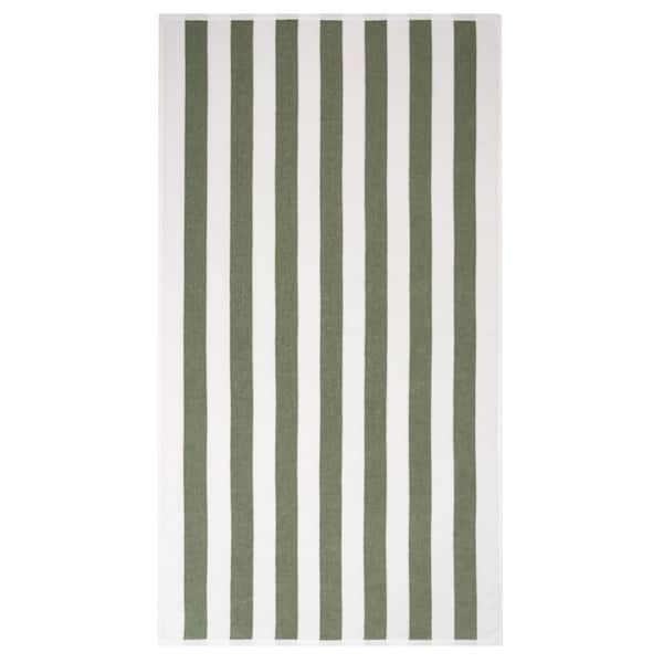 American Soft Linen Beach Towels, Cabana Striped 30x60 in., 100% Cotton, Pool Towel, Green