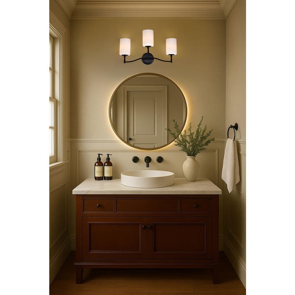 Liam 22 in. 3-Light Matte Black Vanity Light with White Opal Glass Shade price history on PriceWatchPro